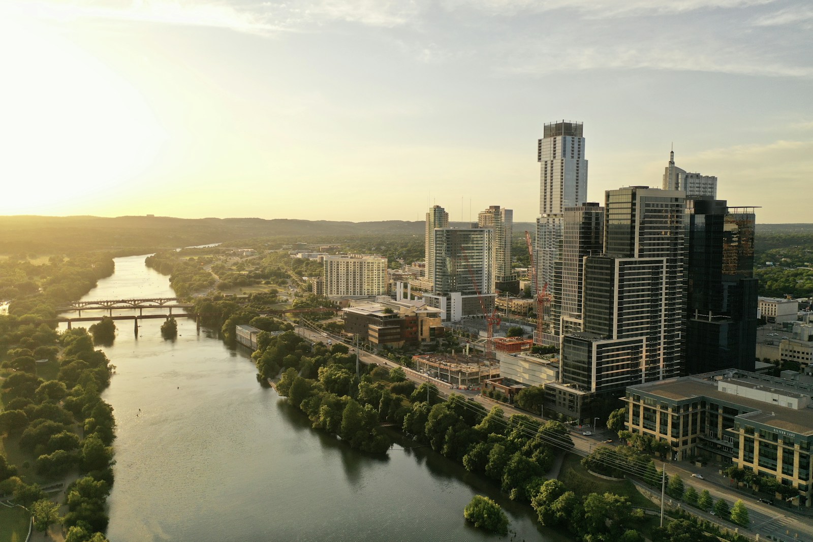 Downtown Austin and Lady Bird Lake at sunset